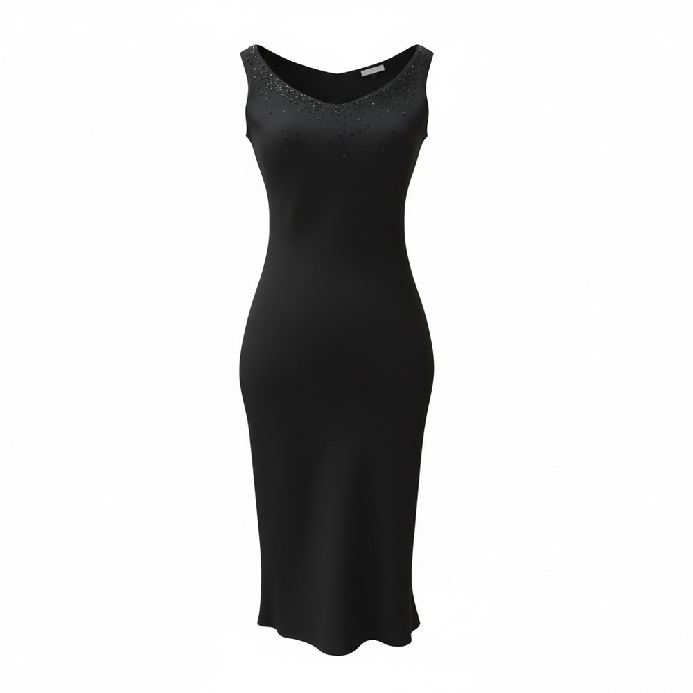 Showstopper black, tea length evening dress.